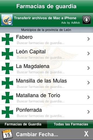 Captura de la aplicación Farma León en el iPhone