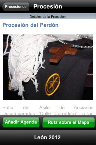 Captura de la aplicación Semana Santa León en el iPhone