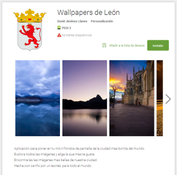 Captura en Google Play de la aplicación Wallpapers de León para Android por David Jiménez Llanes