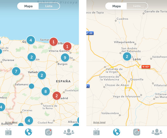 Mapa con emisiones geolocalizadas en León, España a través de Periscope