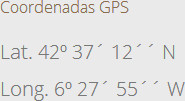 Coordendas GPS de la bodega Dominio de Tares, en notación grados, minutos y segundos