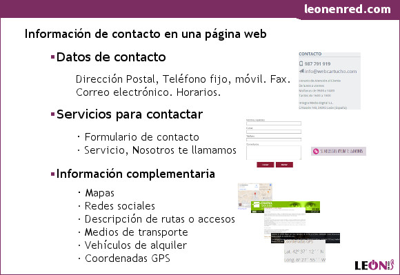 Esquema sobre la información de contacto de una página web