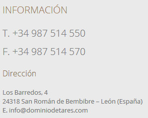 Información de contacto de la bodega Dominio de Tares