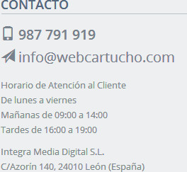 Parte del pie de página de la tienda online Webcartucho