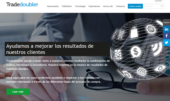 Tradedoubler, página de inicio "Ayudamos a mejorar los resultados de nuestros clientes"