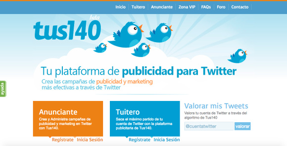 Captura de la p&aacute;gina de inicio de Tus140.com