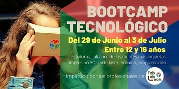 Bootcamp Tecnológico. Del 29 de Junio al 3 de Julio. Entre 12 y 16 años. El futuro al alcance de las mentes más inquietas. Impresión 3D, corte láser, Arduino, programación,... Impartido por los profesionales de Fab Lab León